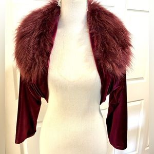 TAHARI Womens Burgundy Faux Fur Solid Long Sleeve Open
Cardigan Sweater Size XL